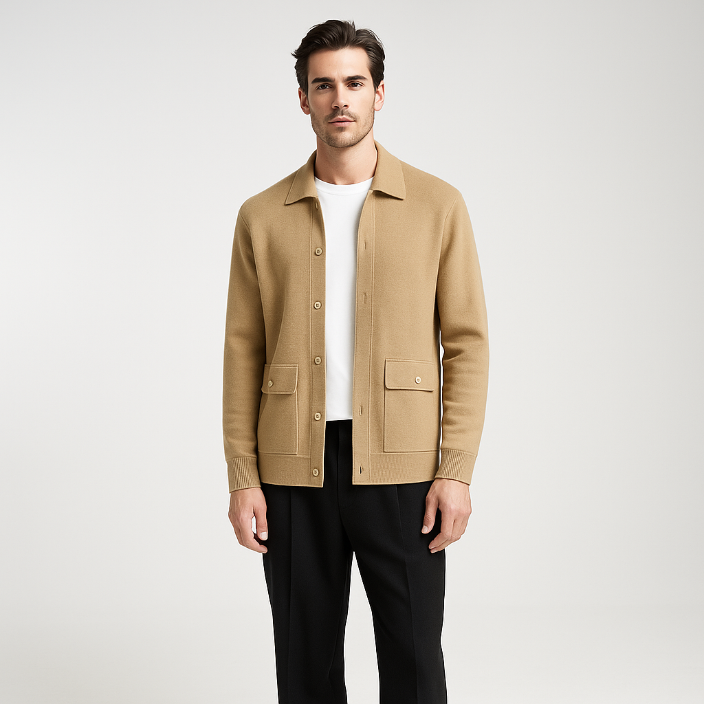 Merino Wool Cardigan With Pockets - Khaki
