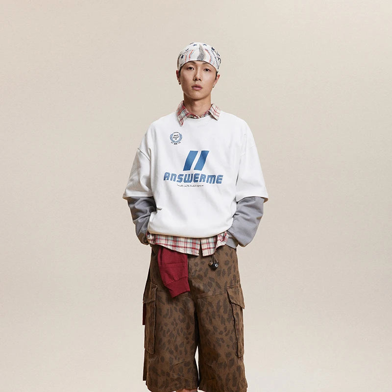 Spliced Long Sleeve Graphic Sweatshirt - White