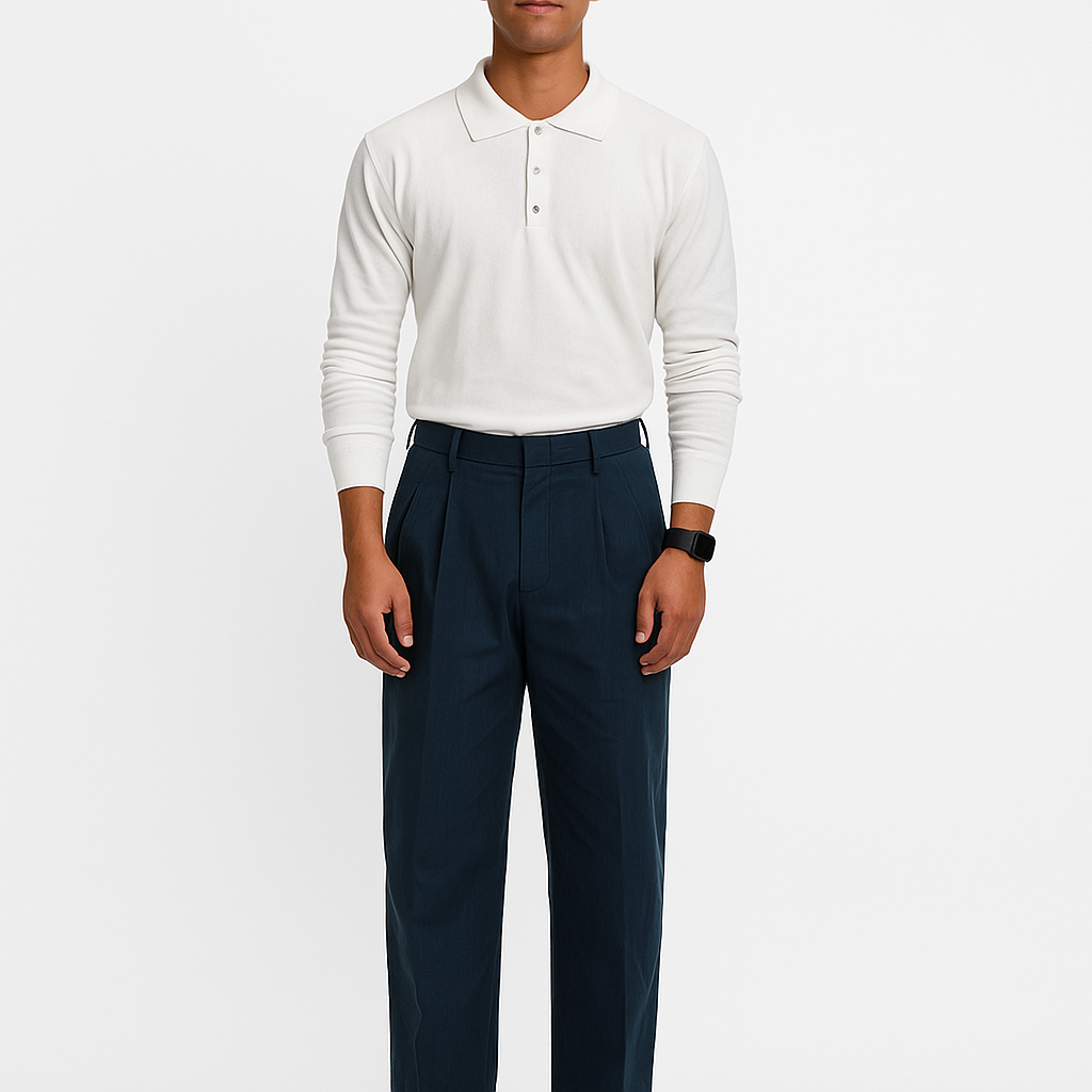 Long Sleeve Button-up Polo OFF White - Slim Fit
