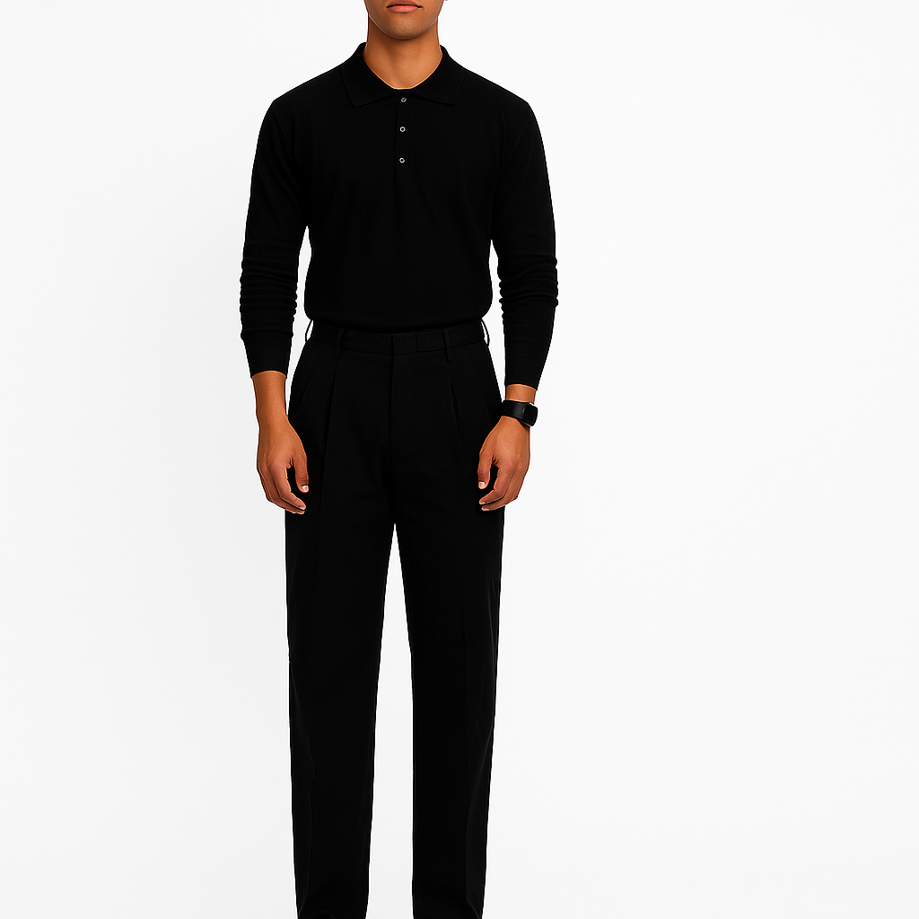 Long Sleeve Button-up Polo Black - Slim Fit