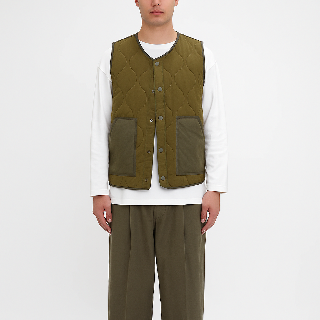 Quilted Vest - Olive Green
