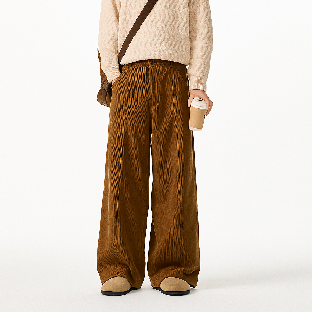 Corduroy Loose Fit Pants - Brown