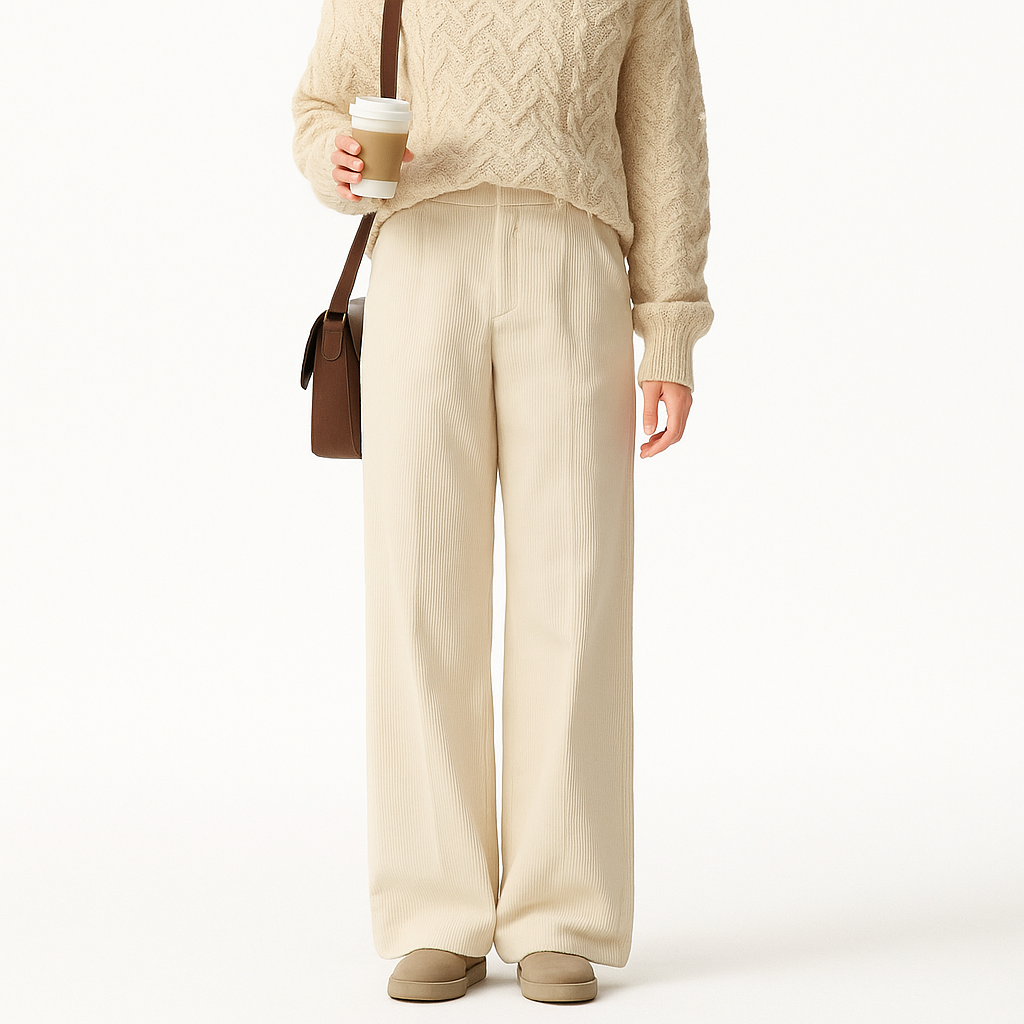 Corduroy Loose Fit Pants - Beige