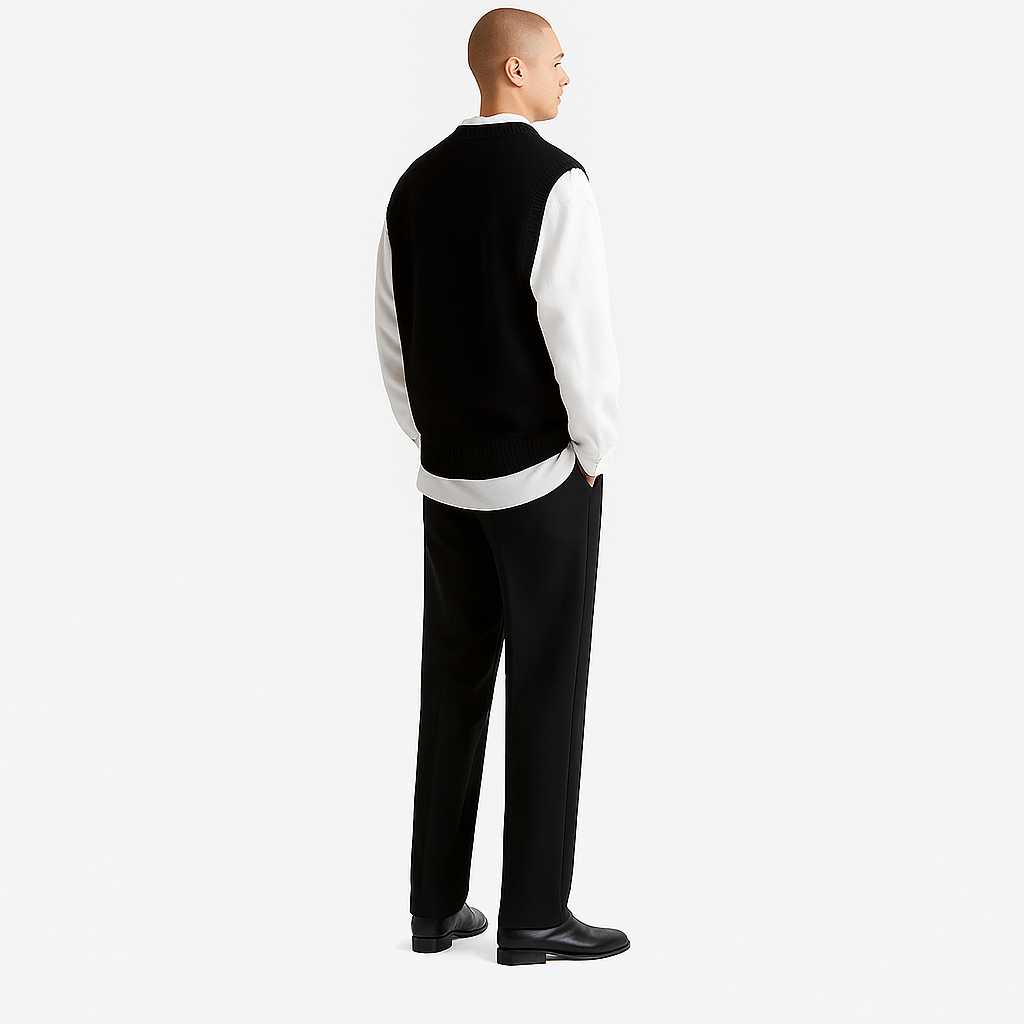 Knitted V-Neck Vest – Black