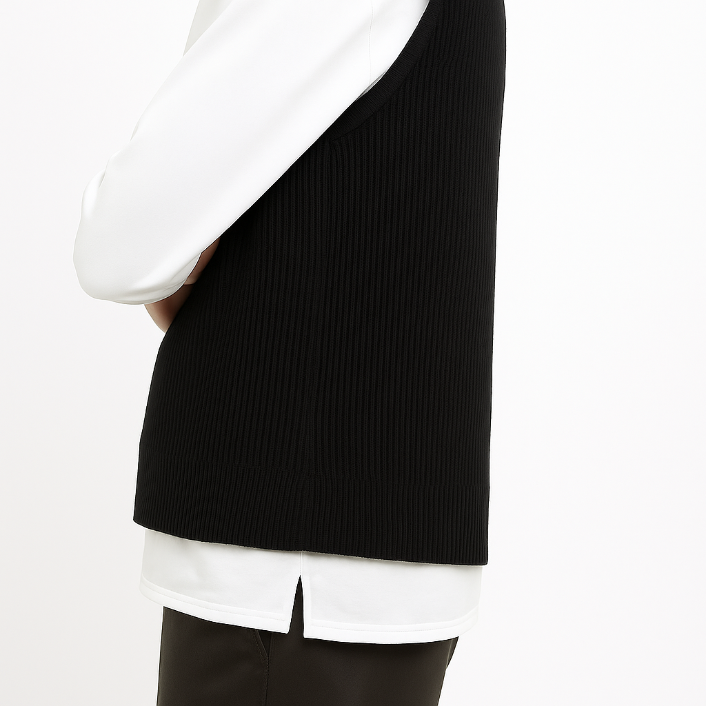 Knitted V-Neck Vest – Black