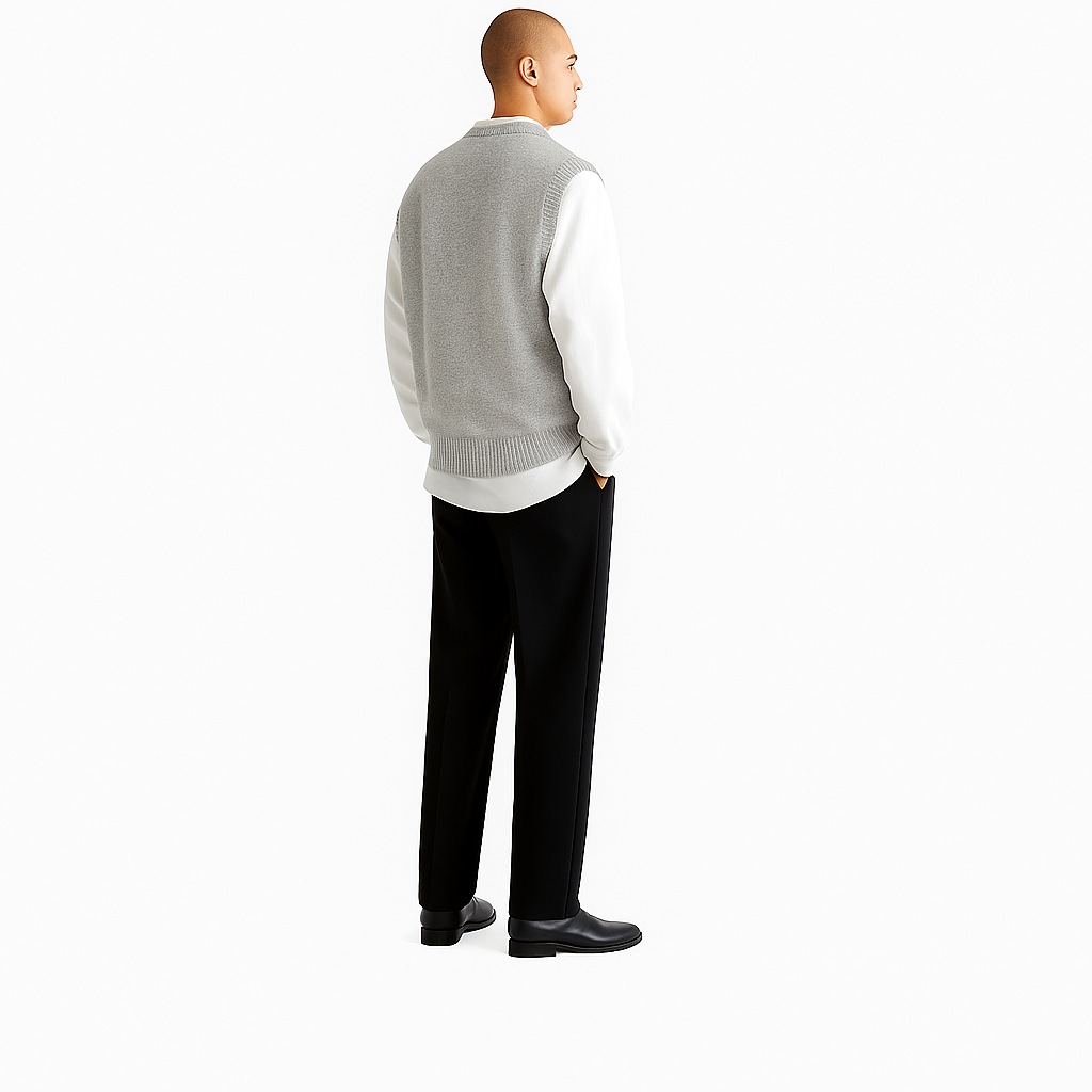 Knitted V-Neck Vest – Light Gray