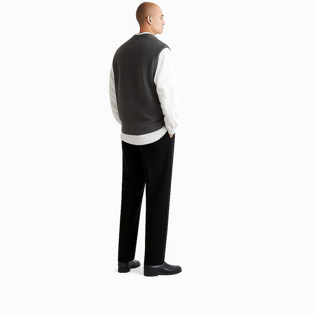 Knitted V-Neck Vest – Dark Gray