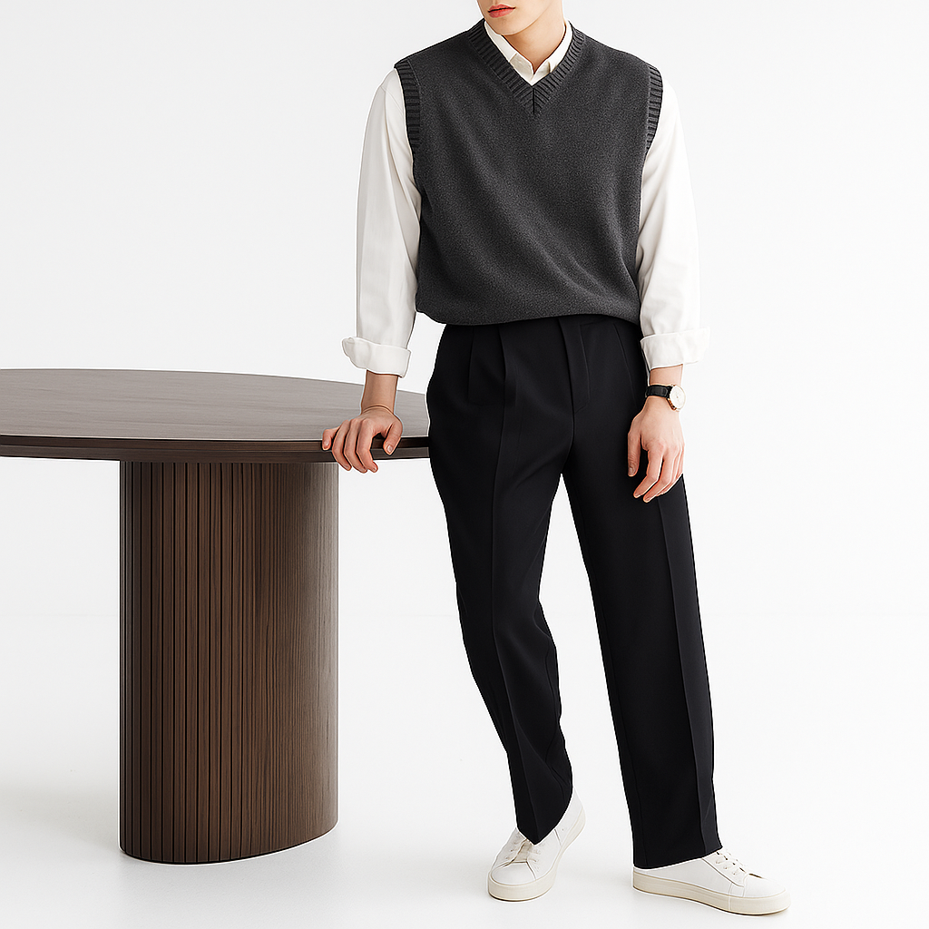 Knitted V-Neck Vest – Dark Gray