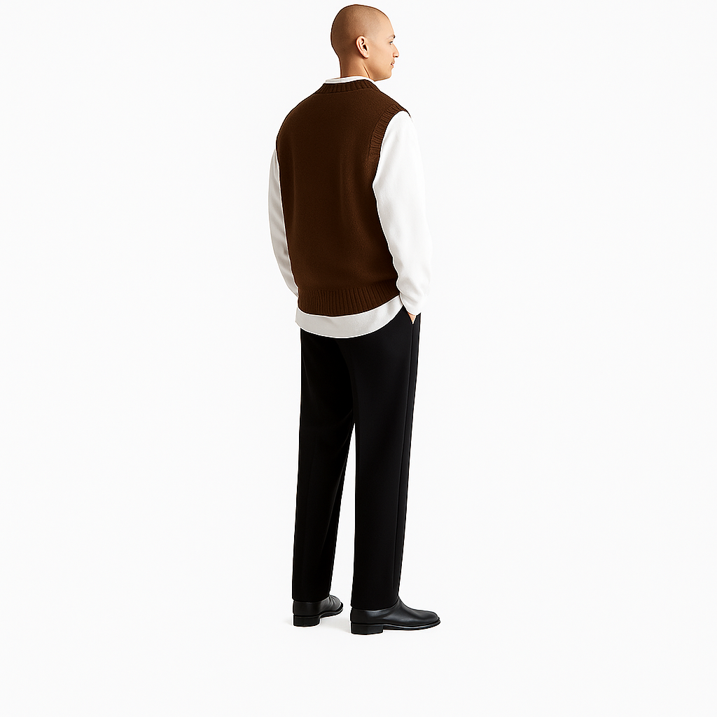 Knitted V-Neck Vest – Brown