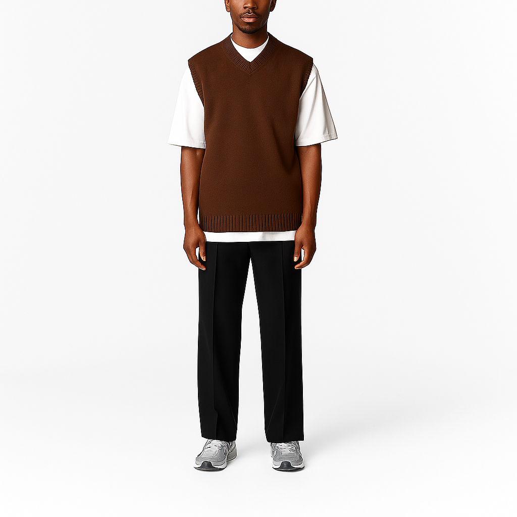 Knitted V-Neck Vest – Light Gray