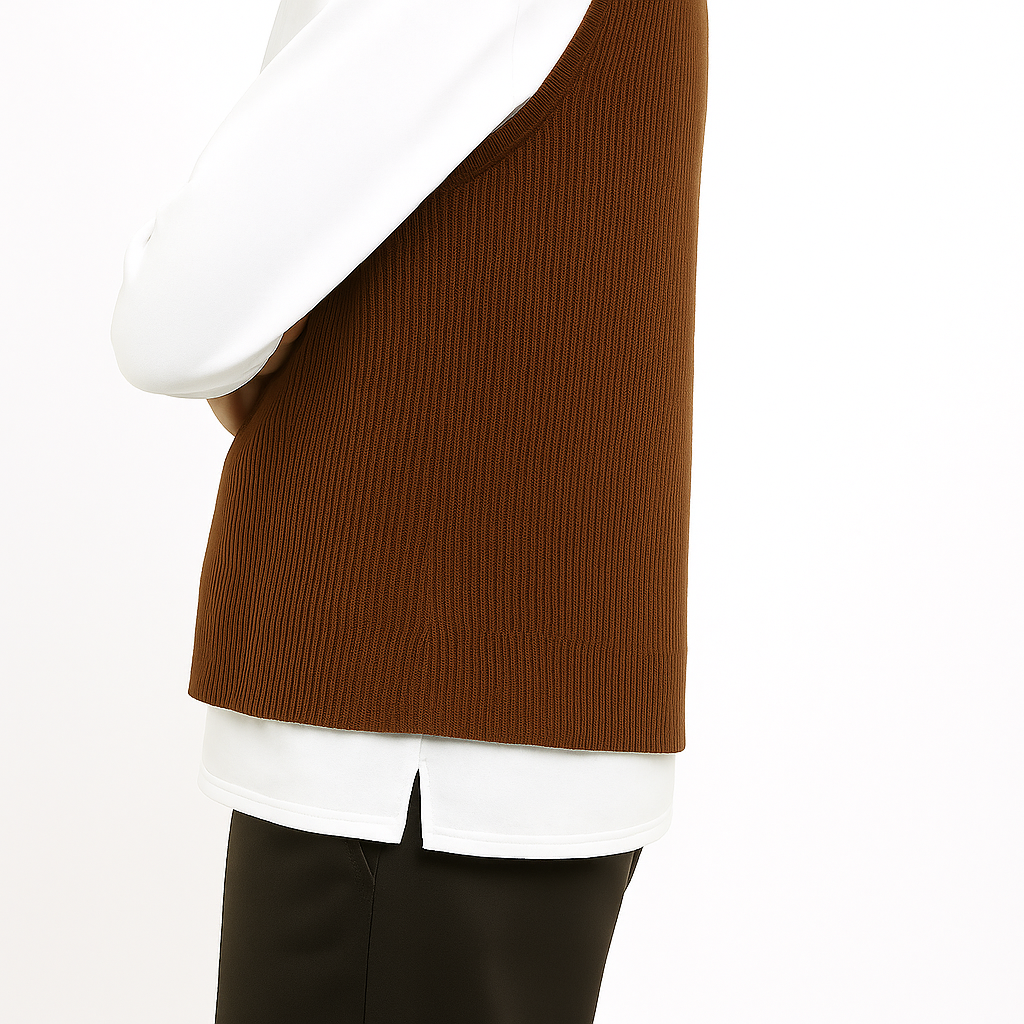 Knitted V-Neck Vest – Brown