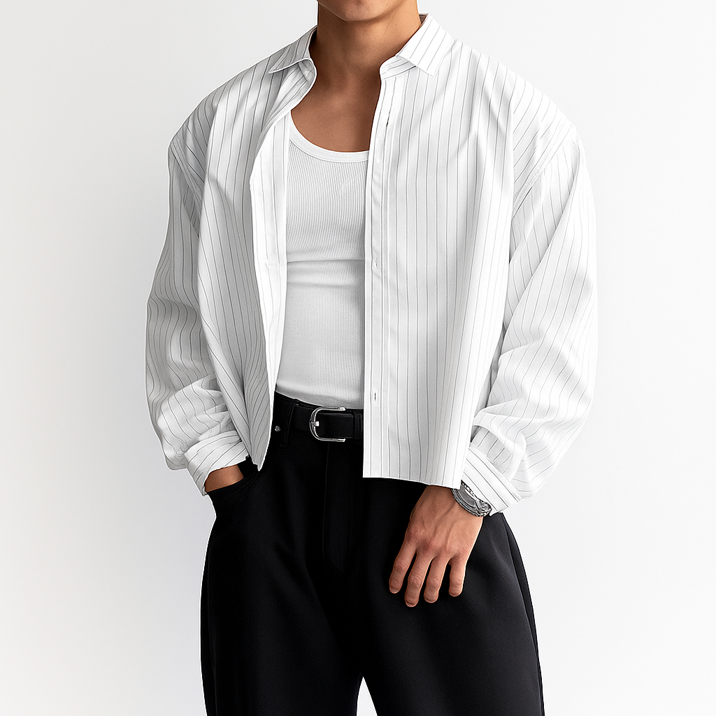 Box Fit Striped Shirt - White/Grey
