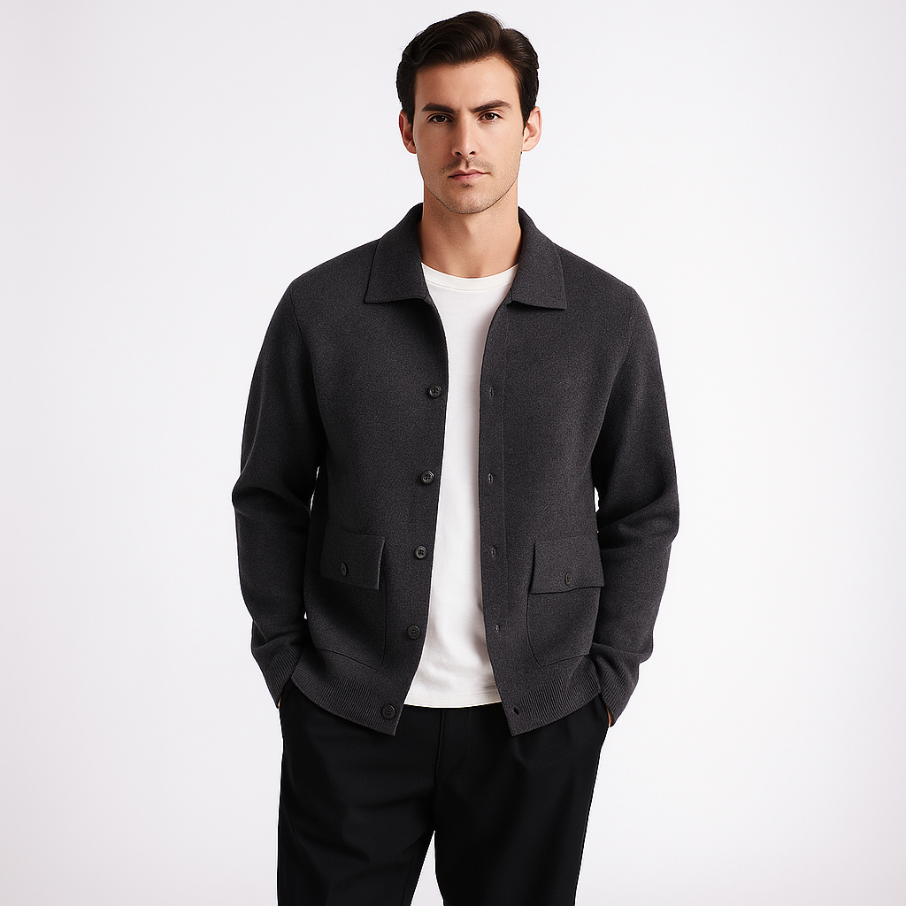 Merino Wool Cardigan With Pockets - Dark Gray