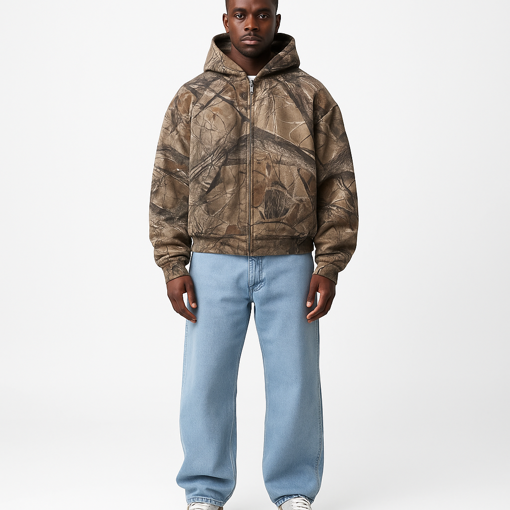 Camo Oversized Zip-Up Hoodie
