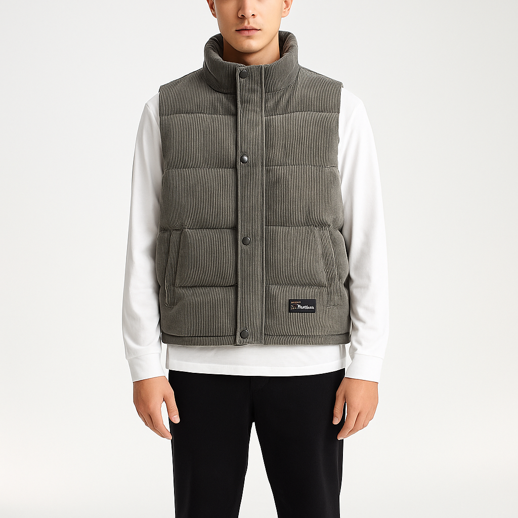 Corduroy Puffer Vest - White