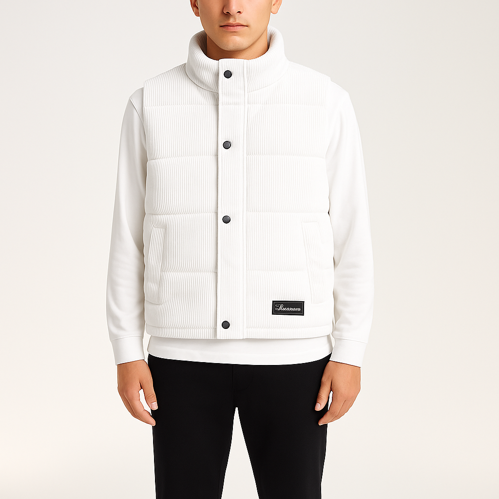 Corduroy Puffer Vest - White