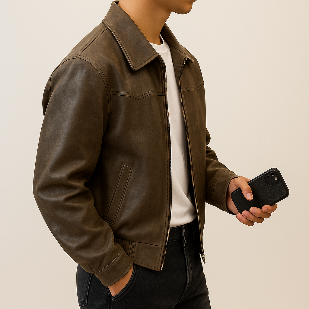 Distressed Leather Jacket – Vintage Brown