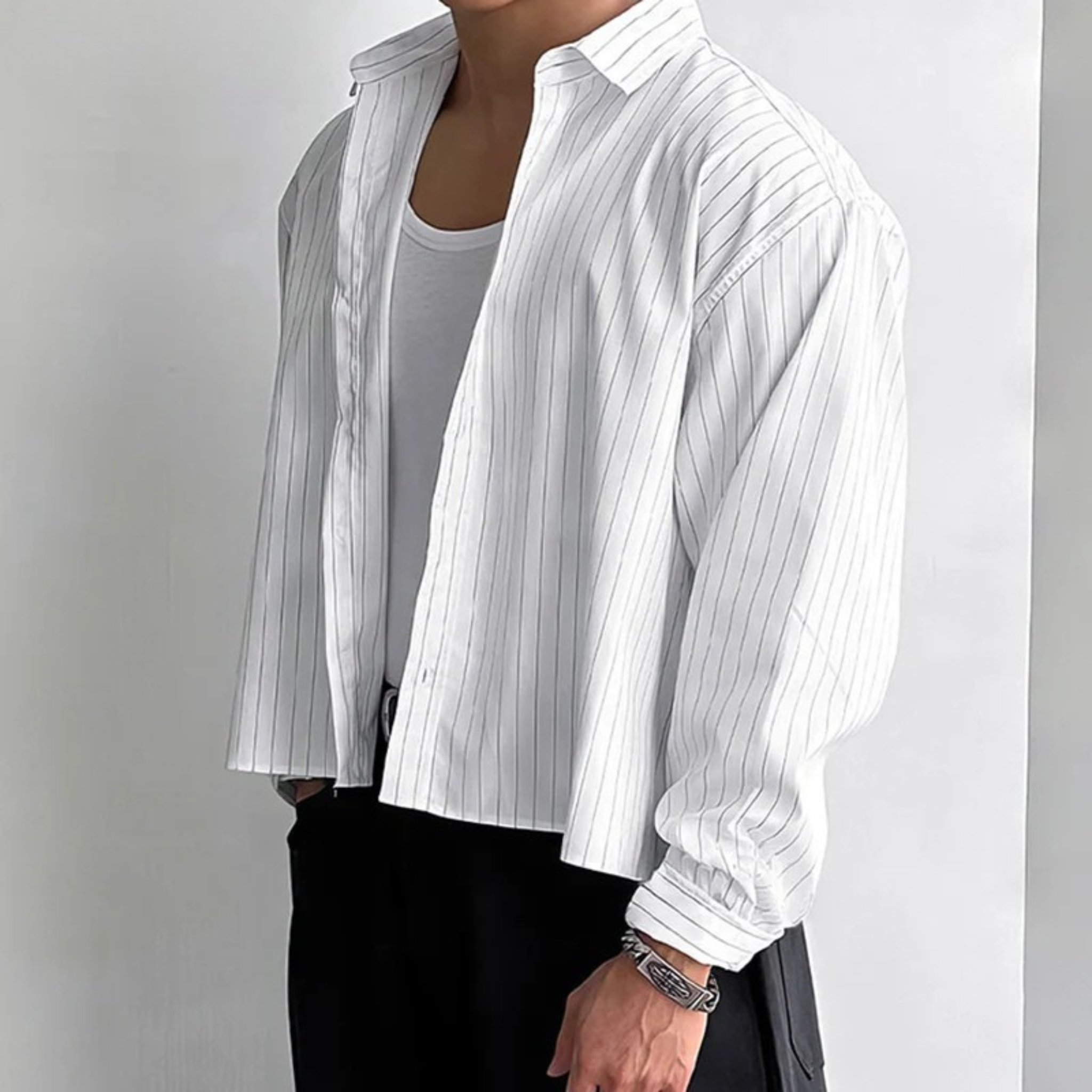 Box Fit Striped Shirt - White/Grey