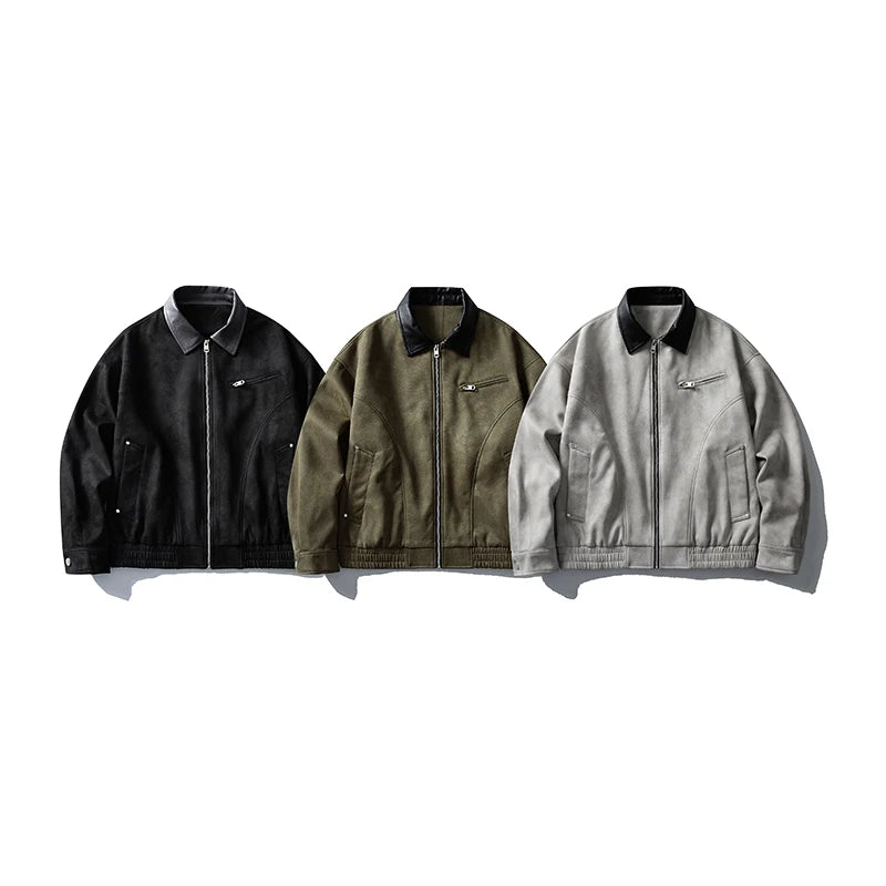 Box Fit Suede Bomber Jacket - Black