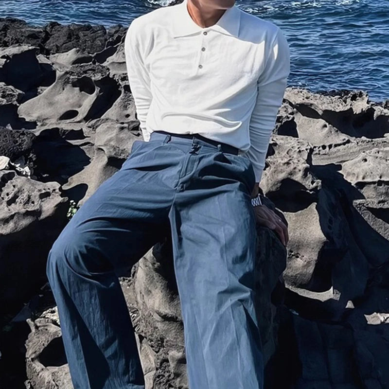 Long Sleeve Button-up Polo OFF White - Slim Fit