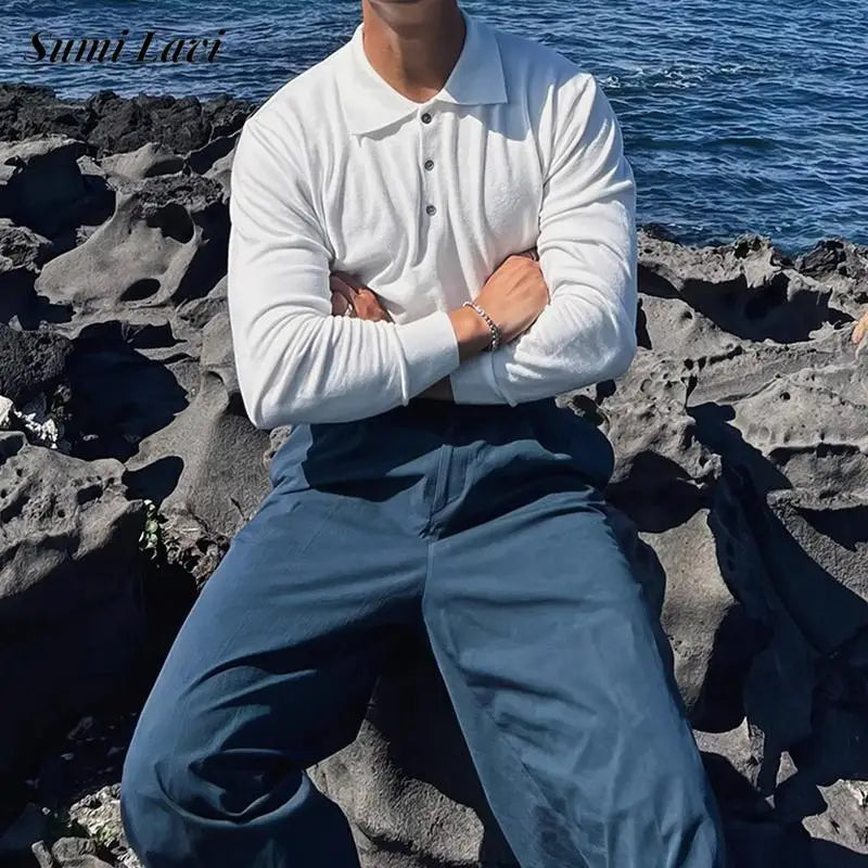 Long Sleeve Button-up Polo OFF White - Slim Fit