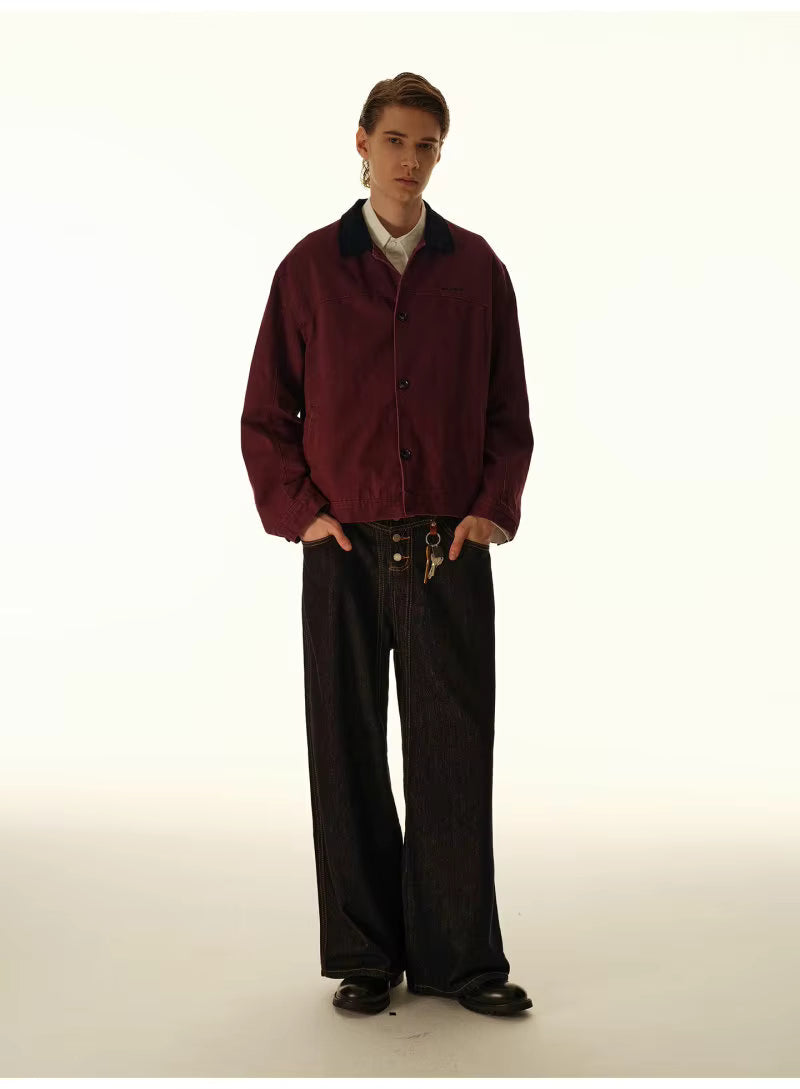Washed Contrast-Collar Jacket - Grey