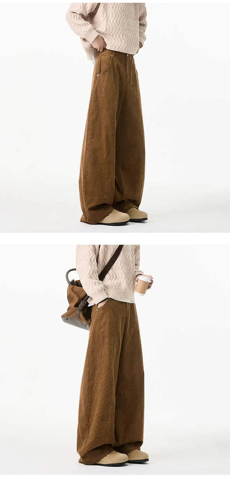 Corduroy Loose Fit Pants - Brown