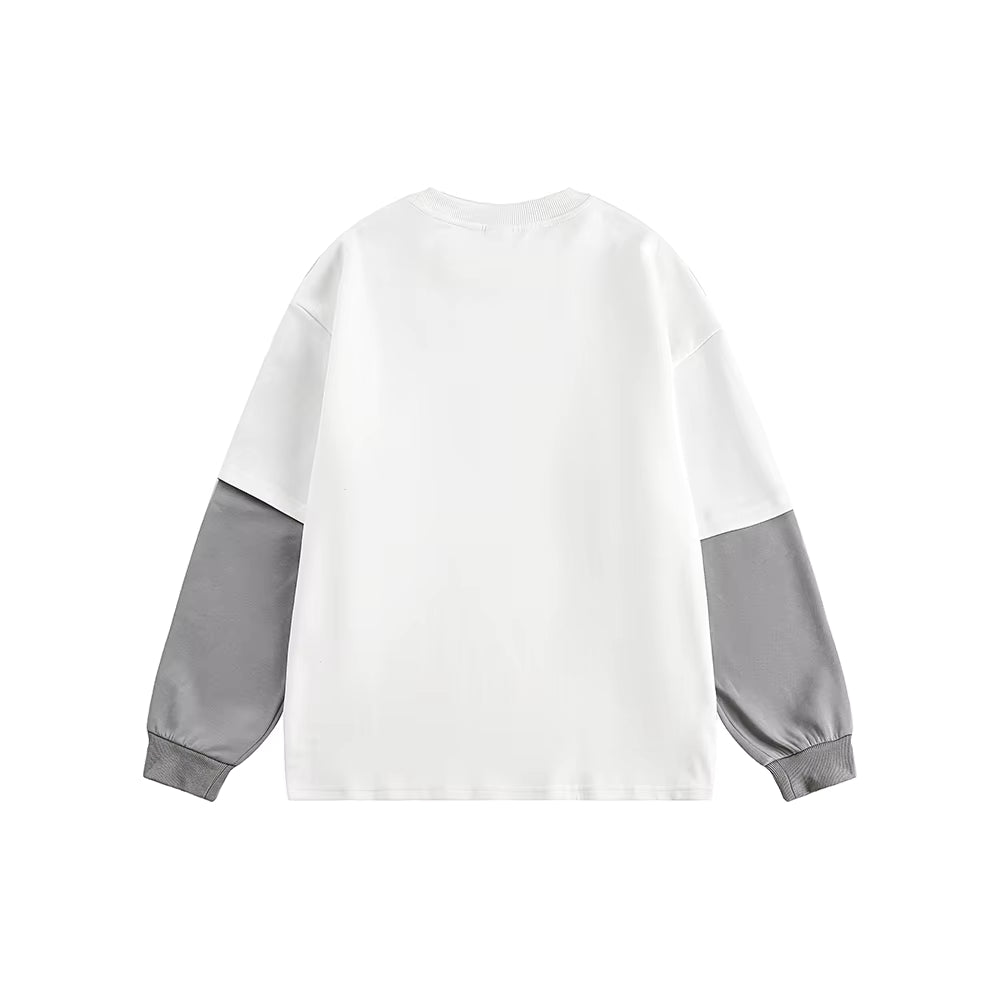 Spliced Long Sleeve Graphic Sweatshirt - White