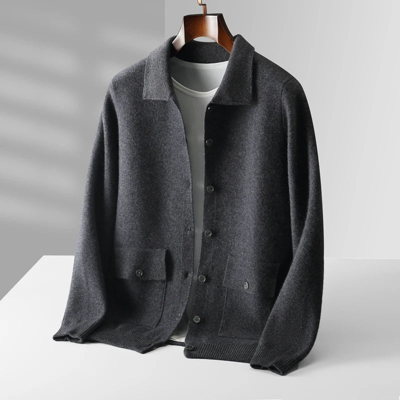 Merino Wool Cardigan With Pockets - Khaki
