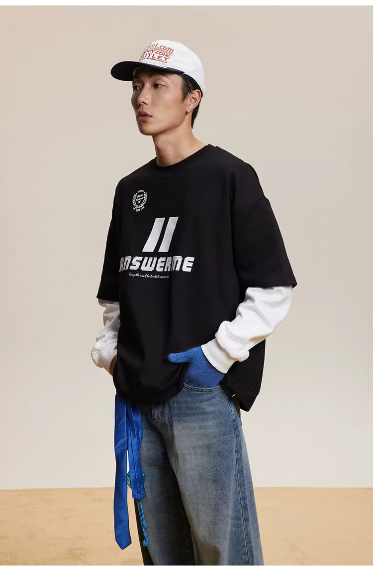 Spliced Long Sleeve Graphic Sweatshirt - Black