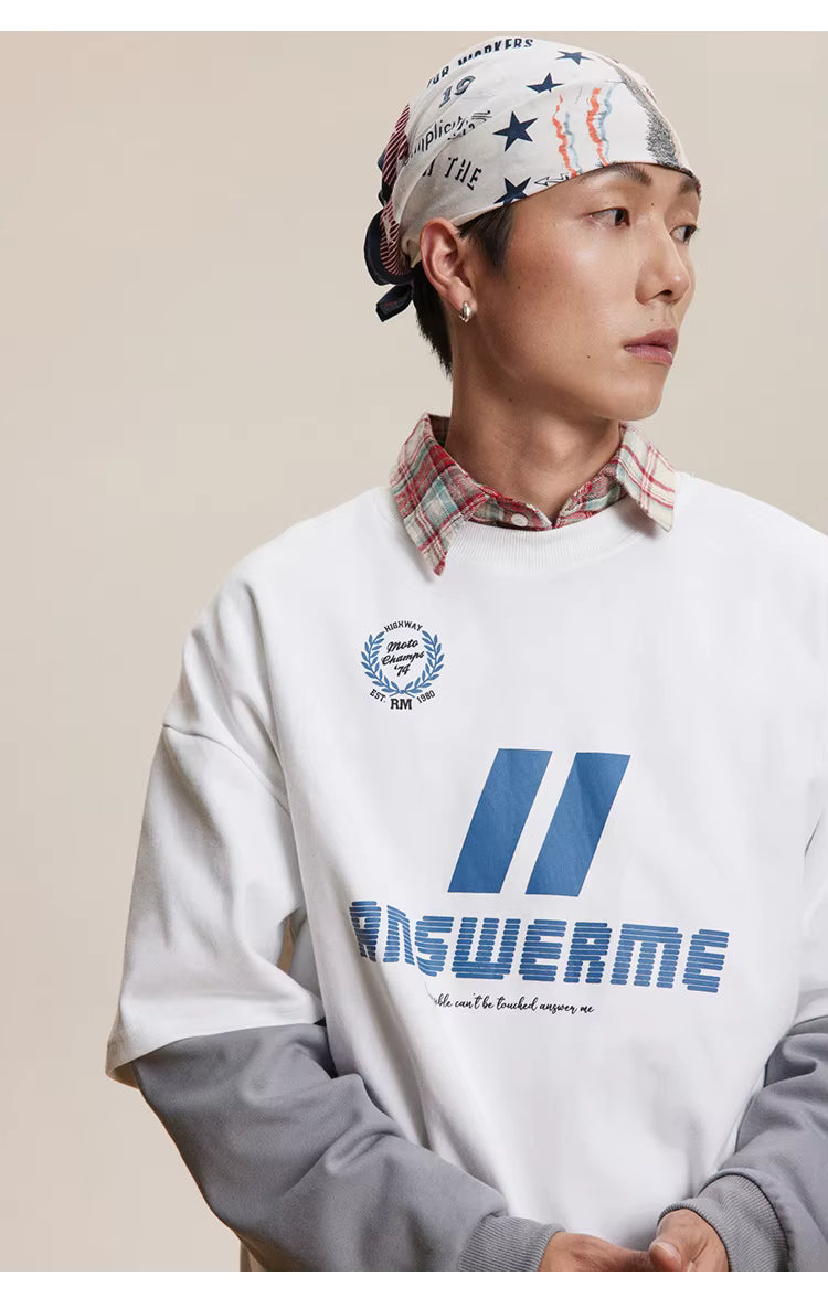 Spliced Long Sleeve Graphic Sweatshirt - White