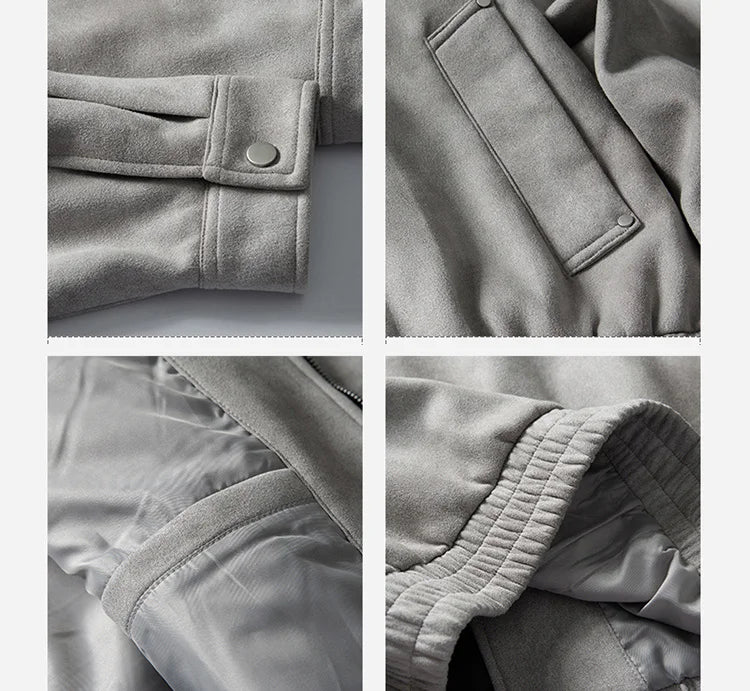Box Fit Suede Bomber Jacket - Black