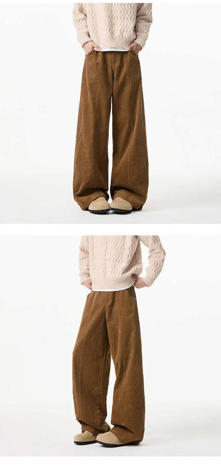 Corduroy Loose Fit Pants - Brown
