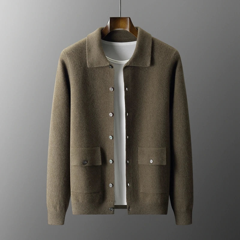 Merino Wool Cardigan With Pockets - Green