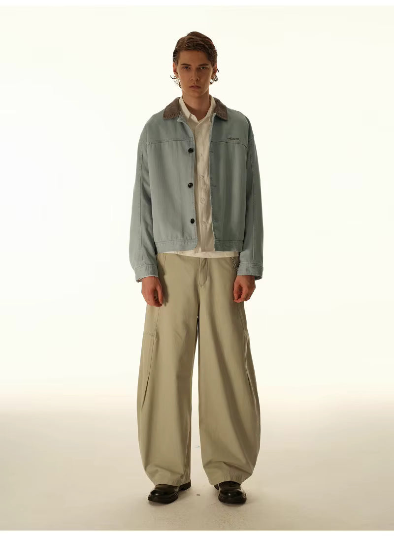 Washed Contrast-Collar Jacket - Grey