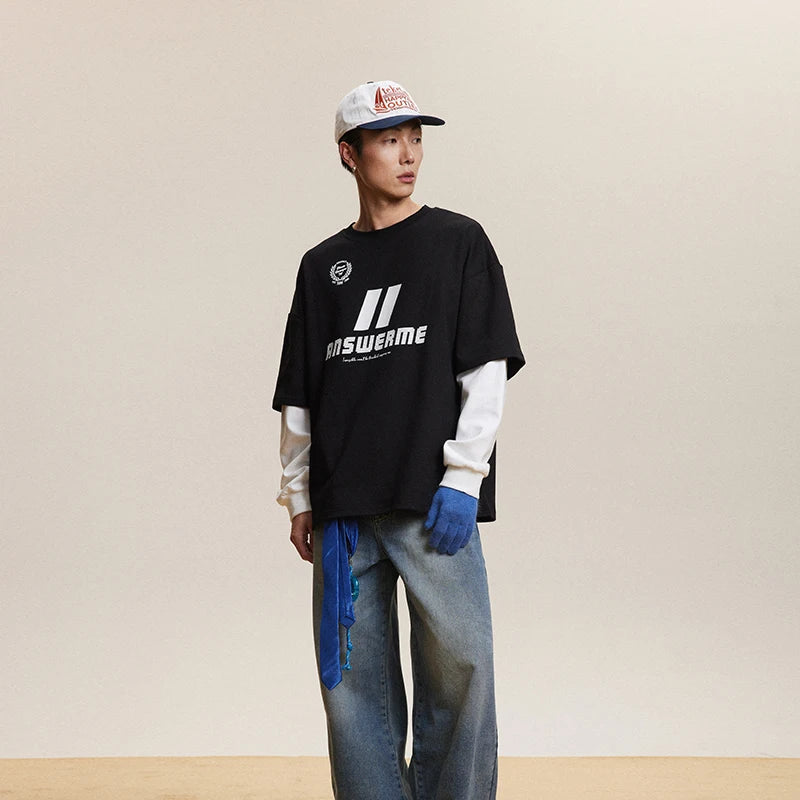 Spliced Long Sleeve Graphic Sweatshirt - Black