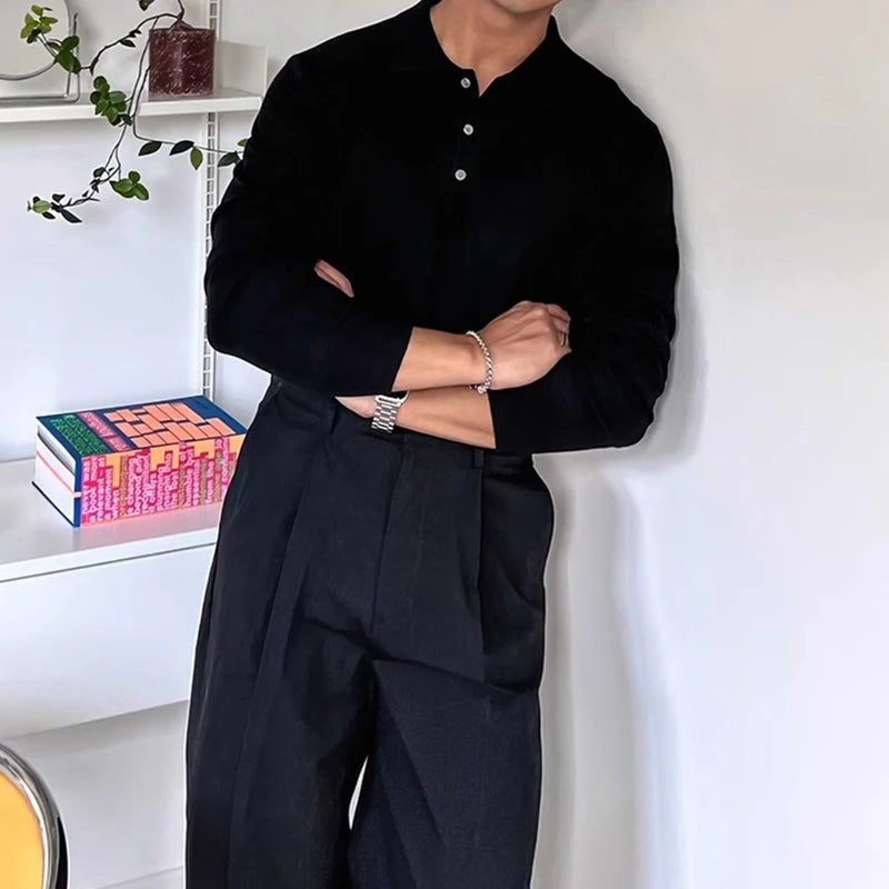 Long Sleeve Button-up Polo Black - Slim Fit