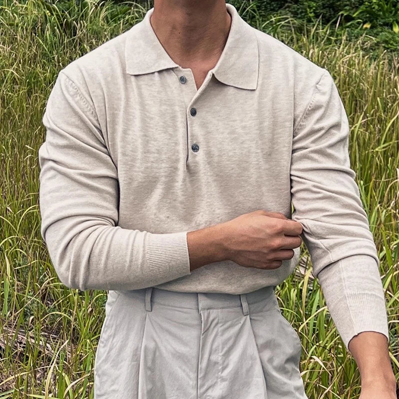 Long Sleeve Button-up Polo Beige - Slim Fit