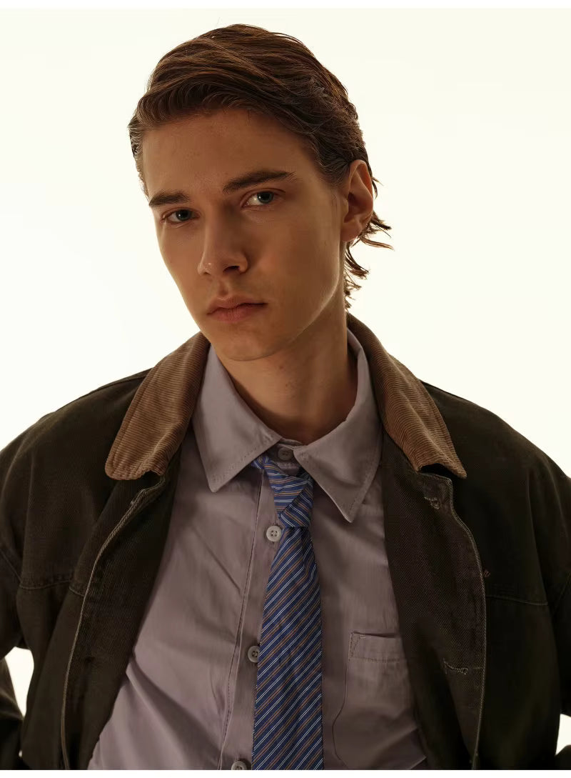 Washed Contrast-Collar Jacket - Grey