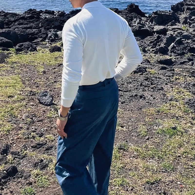 Long Sleeve Button-up Polo OFF White - Slim Fit