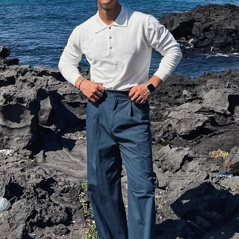 Long Sleeve Button-up Polo OFF White - Slim Fit