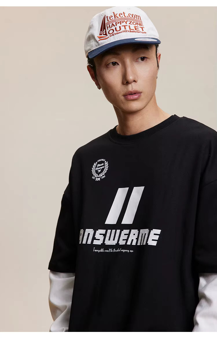 Spliced Long Sleeve Graphic Sweatshirt - Black