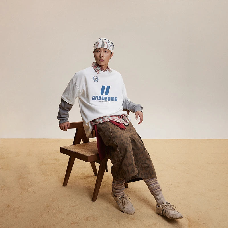Spliced Long Sleeve Graphic Sweatshirt - White