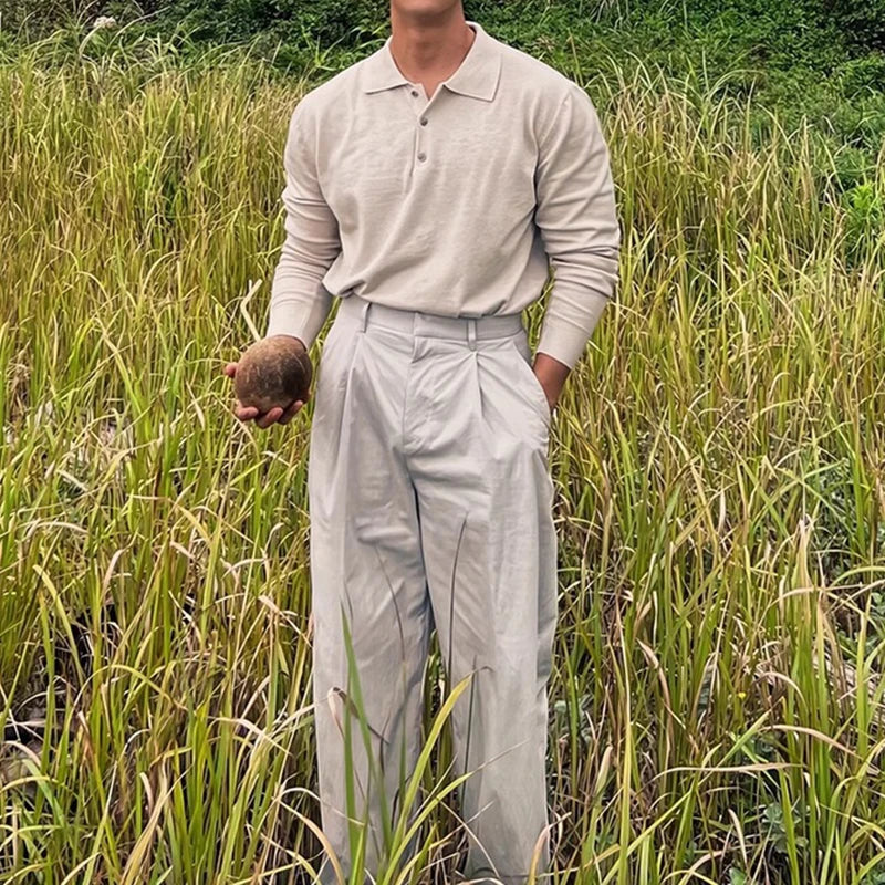 Long Sleeve Button-up Polo Beige - Slim Fit