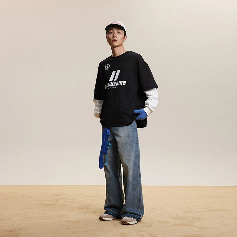 Spliced Long Sleeve Graphic Sweatshirt - Black