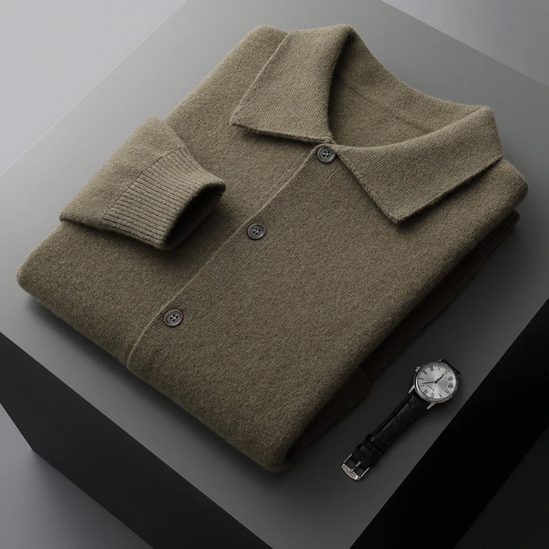Merino Wool Cardigan With Pockets - Green