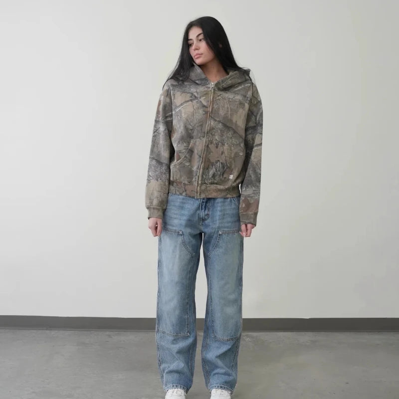 Camo Oversized Zip-Up Hoodie