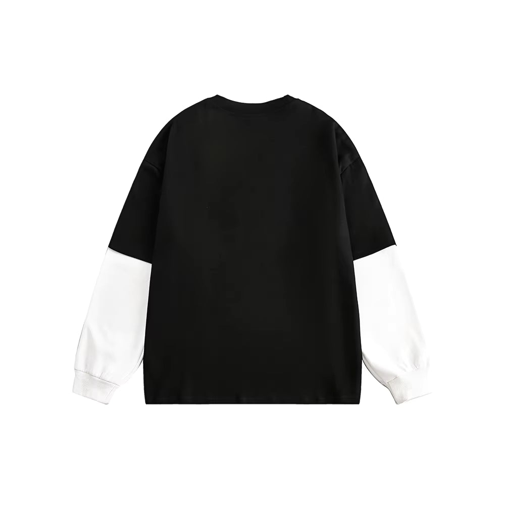 Spliced Long Sleeve Graphic Sweatshirt - Black