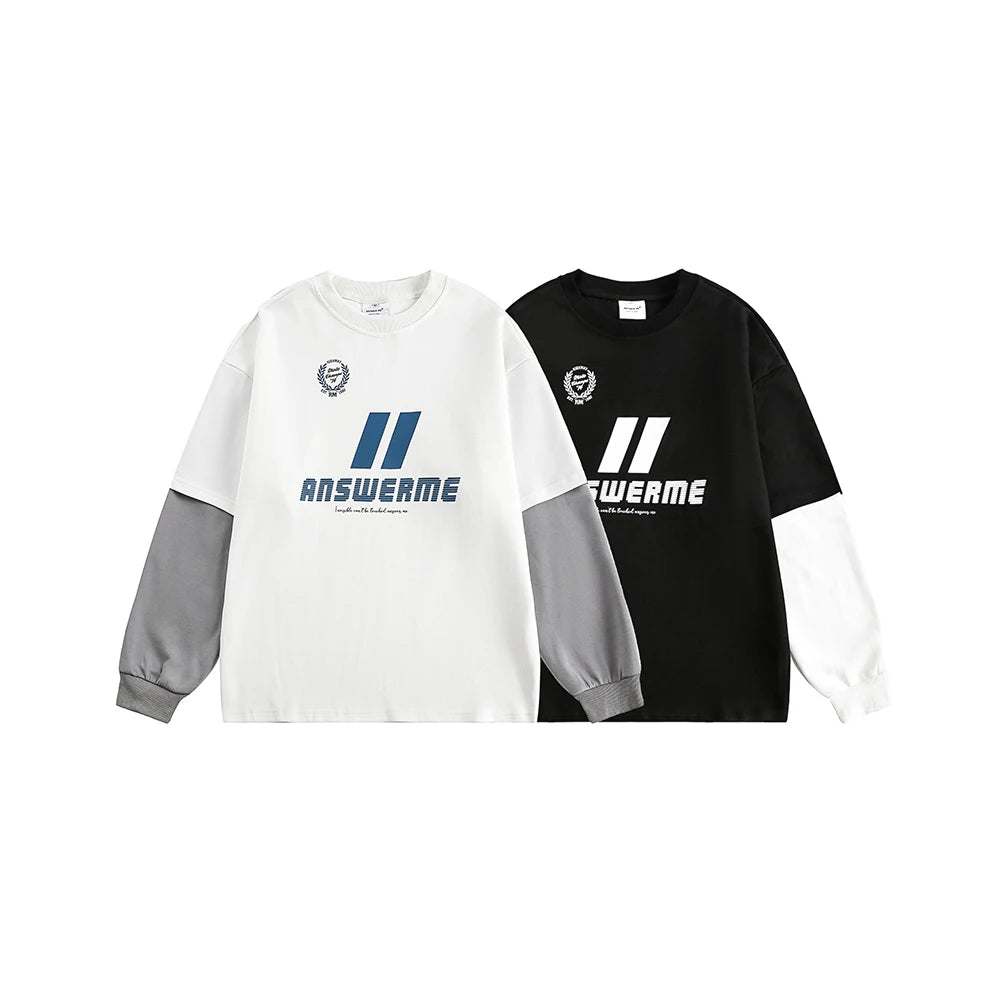 Spliced Long Sleeve Graphic Sweatshirt - White