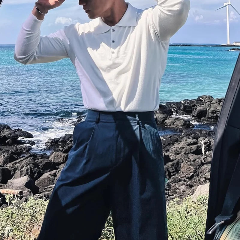 Long Sleeve Button-up Polo OFF White - Slim Fit